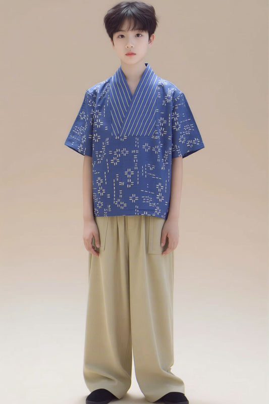 Biru Kemeja Anak Laki-Laki Batik